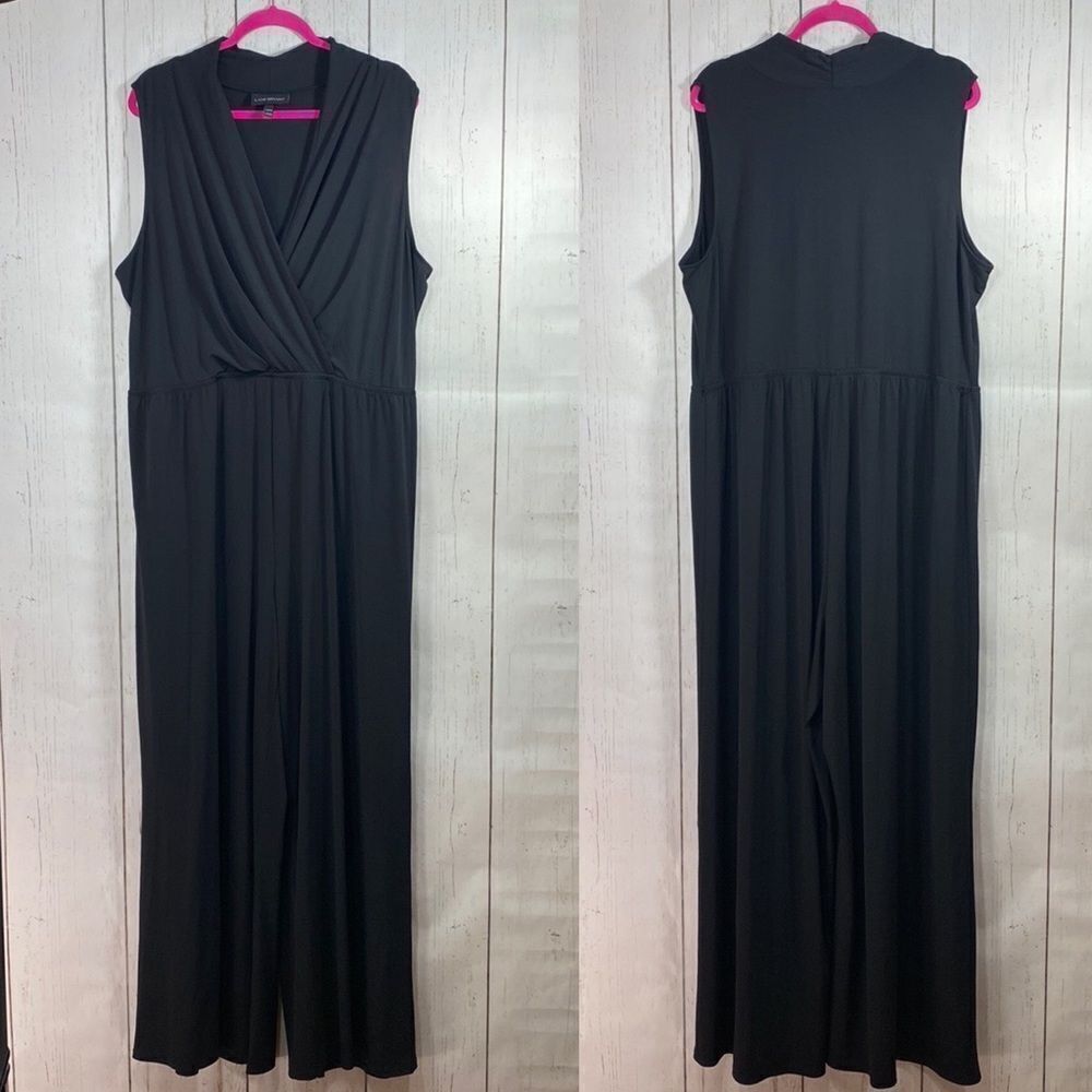 Lane Bryant Womens Sleeveless Black Wide Leg Jumpsuit Romper
